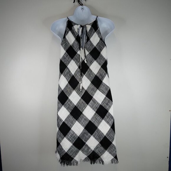 Cloth & Stone White Black Checker Gingham Mini Frayed Hem Halter Dress XS - Picture 9 of 13